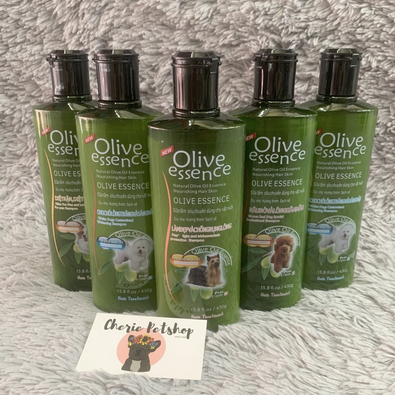 Sữa tắm Olive essence LÀM ĐẸP và CHỐNG RỤNG LÔNG giúp lông sáng óng, mềm mượt cho chó mèo 450g