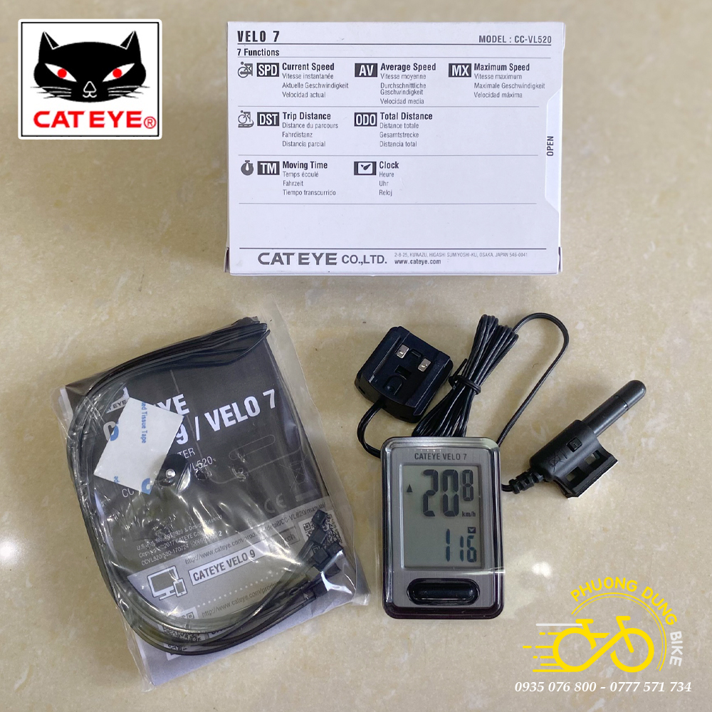 Đồng hồ đo tốc độ xe đạp có dây CATEYE VELO 7 CC-VL520