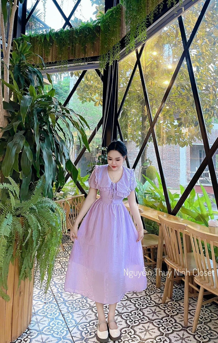 đầm cổ bèo cột nơ xinh xắn