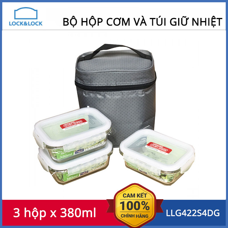 Bộ Túi Hộp Cơm Thủy Tinh Chịu Nhiệt Lock&Lock Oven Glass LLG422S4xx