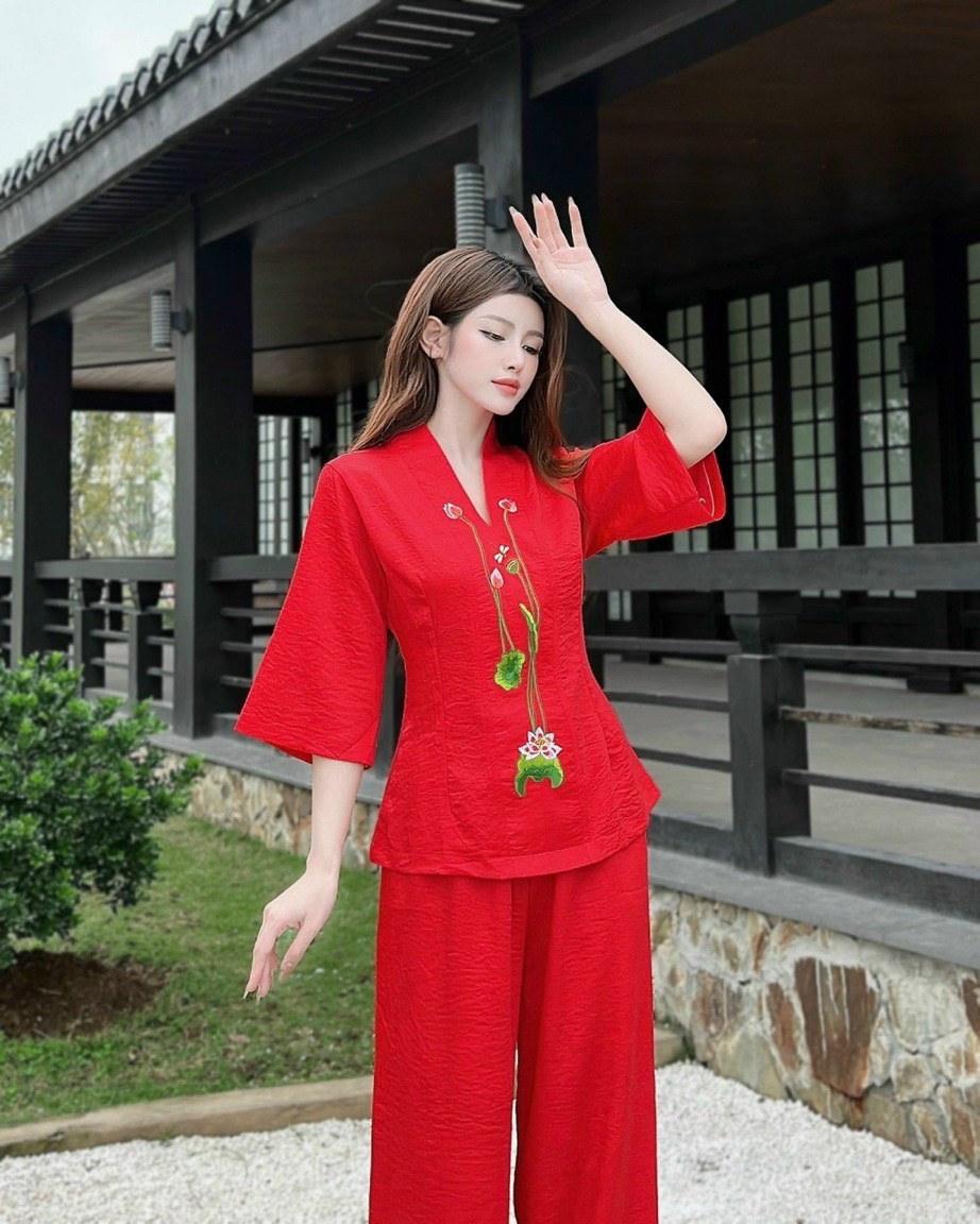 Đồ Lam Đi Chùa # Bộ Bà Lai Lụa Sen # Quần Áo Nữ