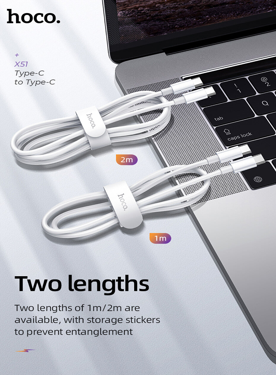 Cáp Sạc Nhanh Hoco X51 2m Type- C ra Type -C, 5A - 100W Cho laptop