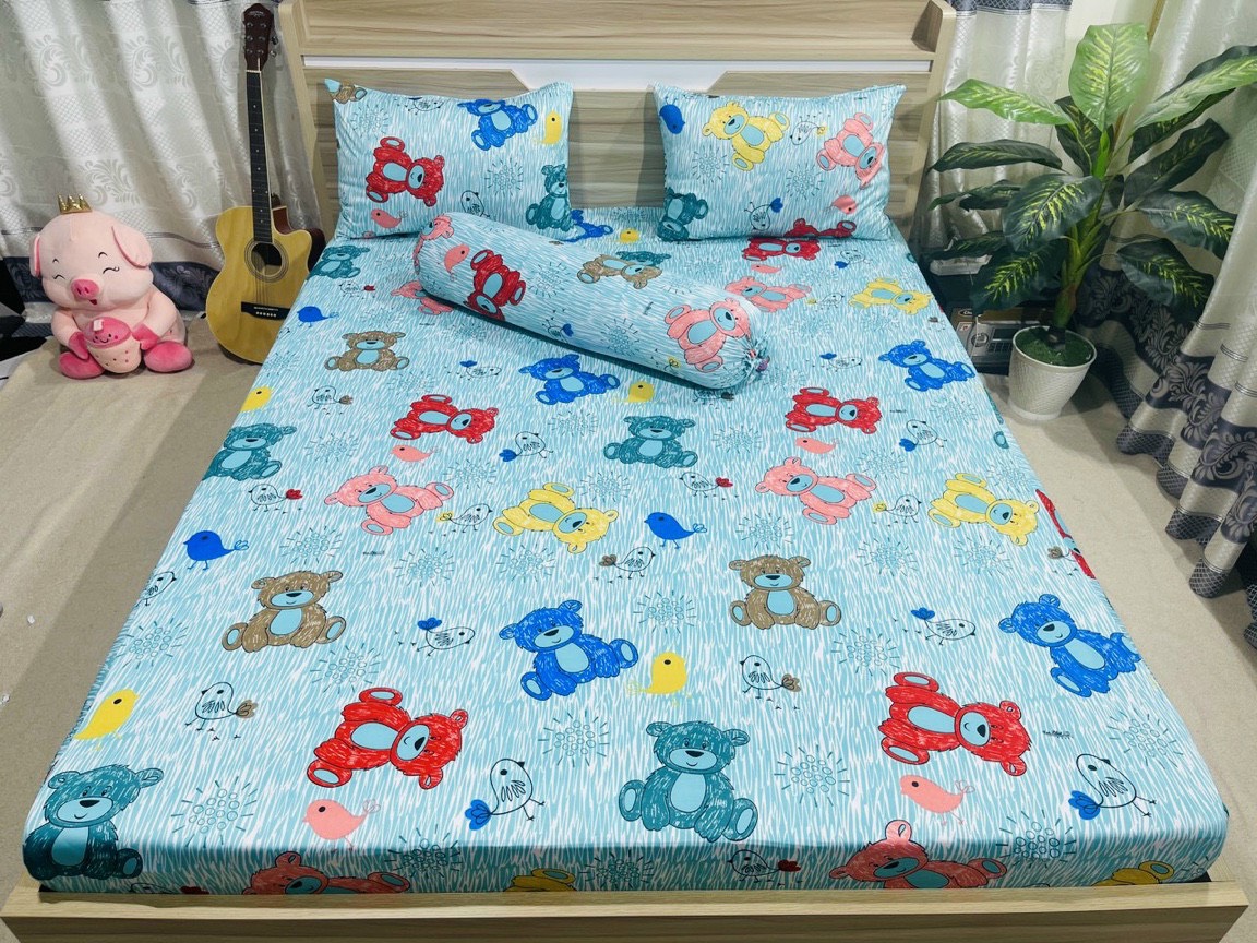 Bộ drap ga thun Hàn quốc mẫu gấu bông mới chất đẹp