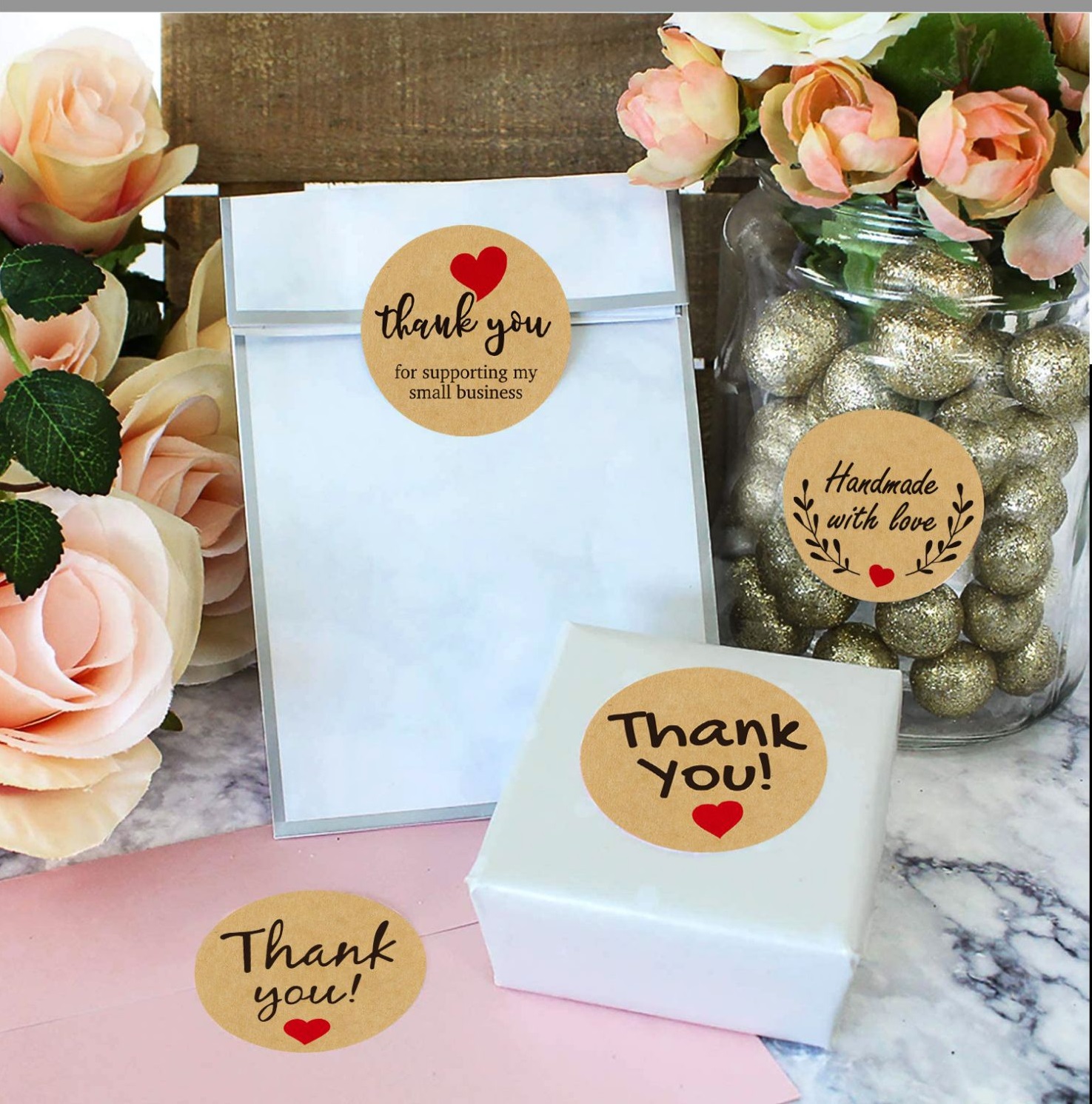 Cuộn 500 Sticker Dán Thank you - Tem Cảm Ơn Siêu Dễ Thương