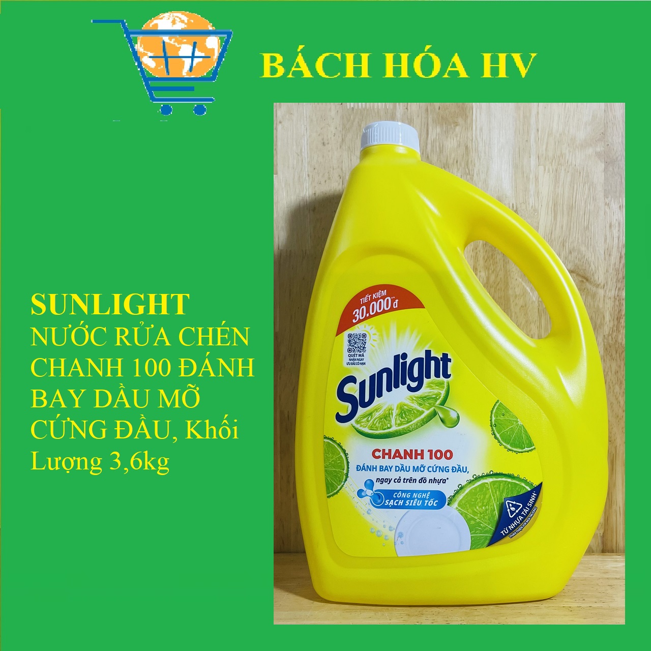 Nước rửa chén SUNLIGHT can 3,6KG - BACH HOA HV