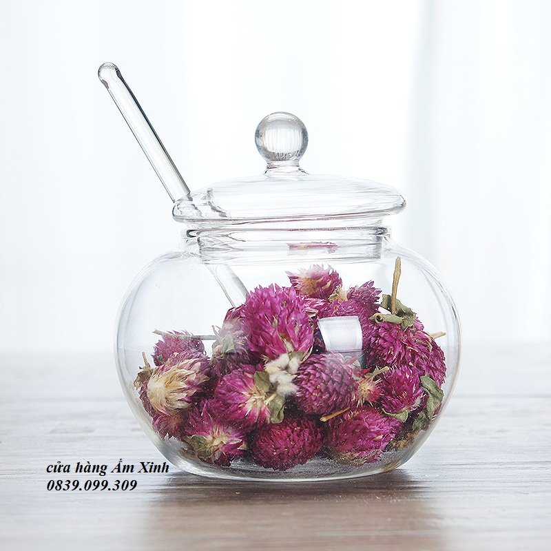 Hũ, Bình đựng trà, Đường phèn bằng thủy tinh cao cấp kèm thìa xúc