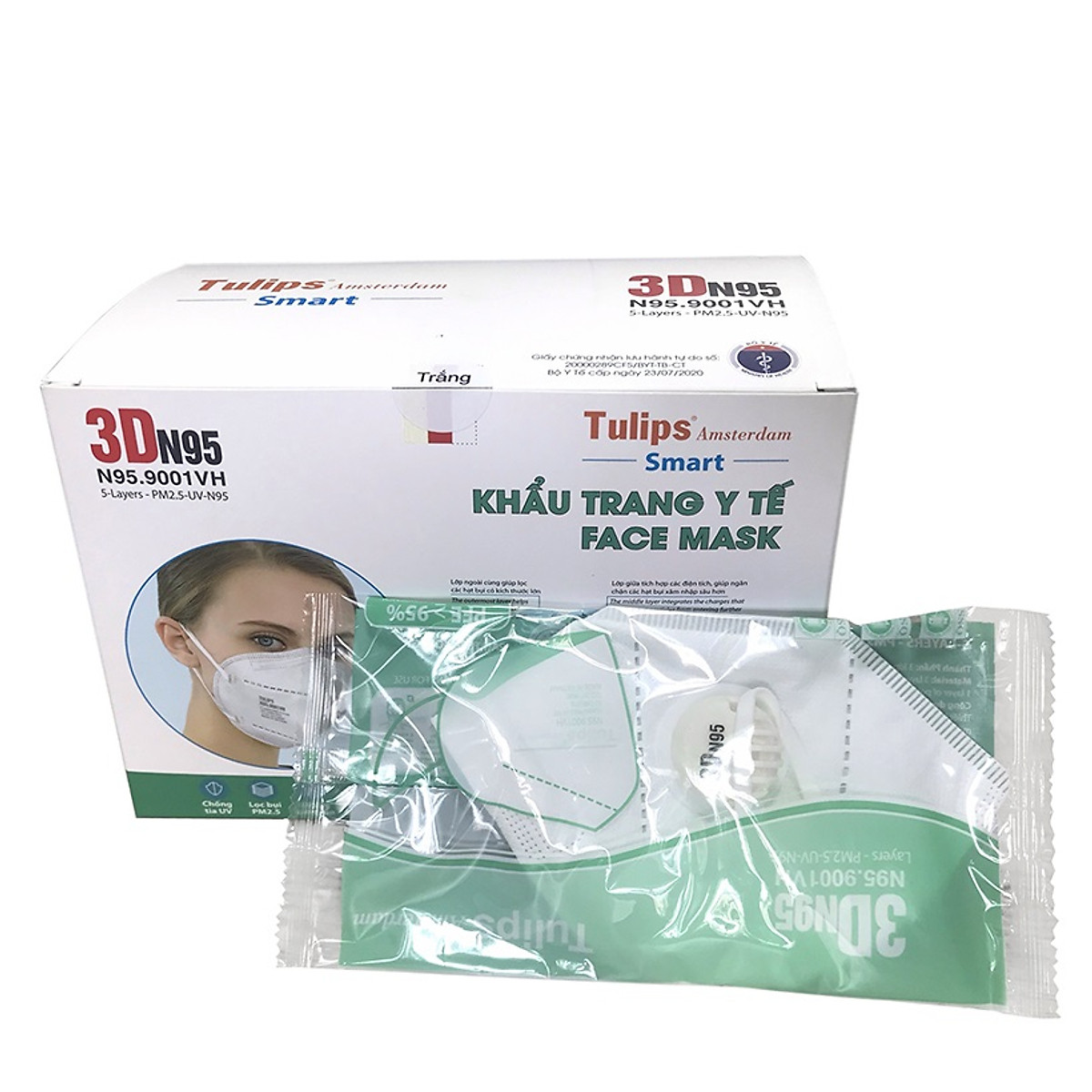Khẩu trang 3d n95 tulips không bí hơi có van 1 chiều - hộp 20 cái
