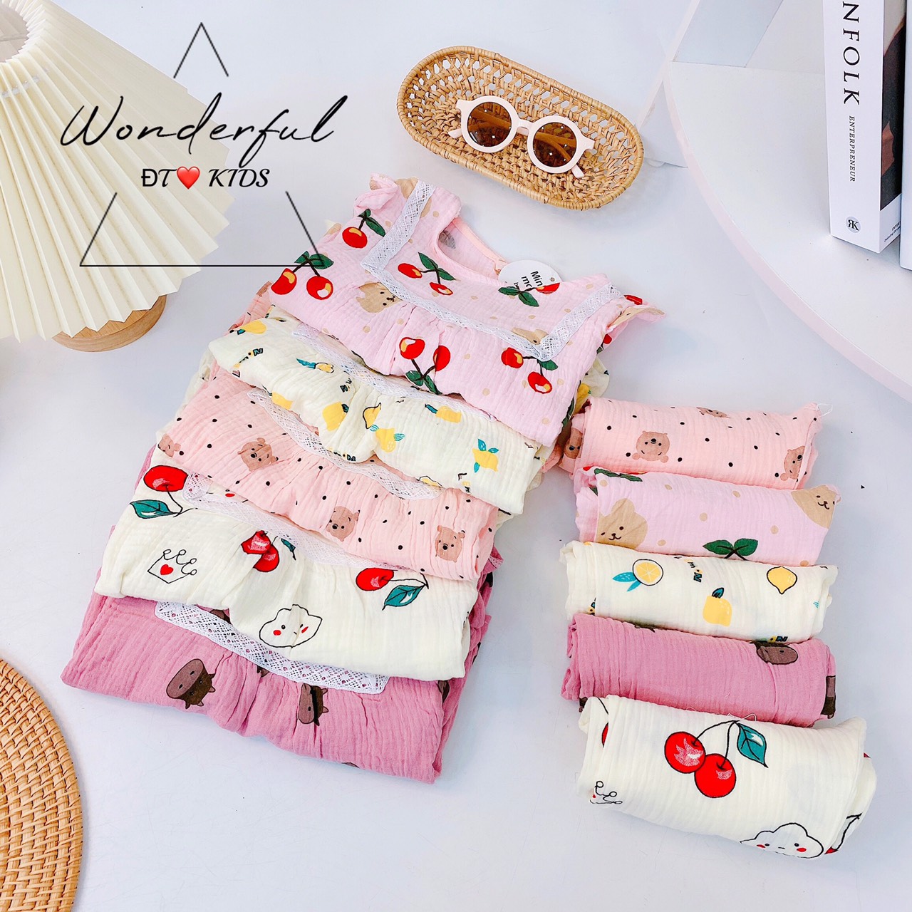 bộ xô muslin cao cấp bé gái