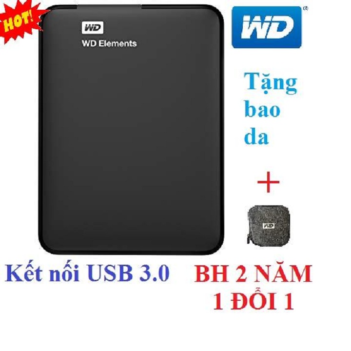 Ổ cứng di động 500Gb WD Elements bảo hành 2 năm + Bao vải WD
