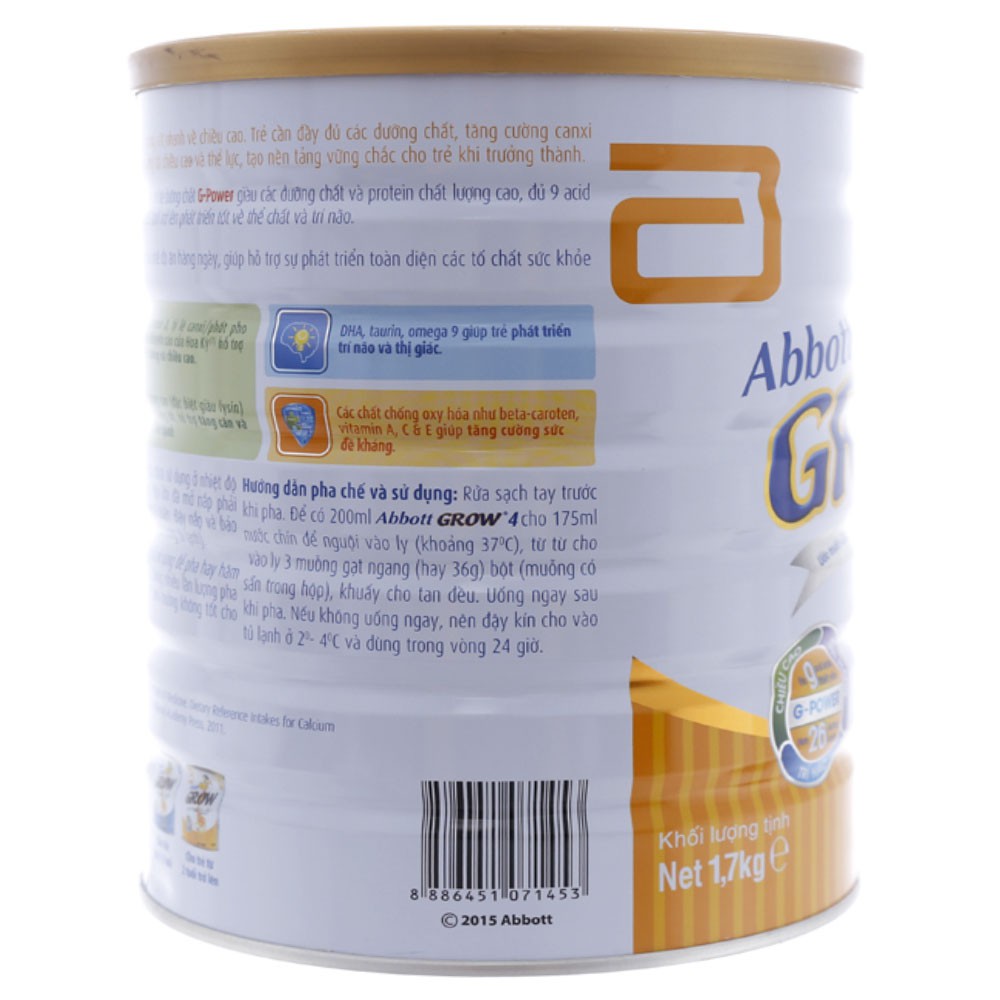 Sữa Bột Abbott Grow 2+ Hộp 1,6Kg (Cho Bé 2 Tuổi Trở Lên)