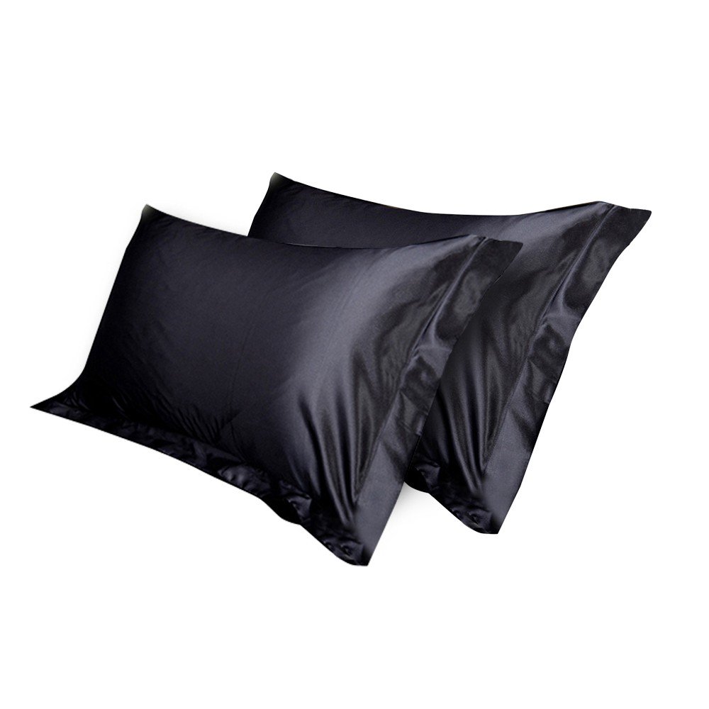 ( Lụa Loại 1) Bộ 4 Món Ga Gối Phi Lụa Màu Đen Cao Cấp Mềm Mại Lan Pham Bedding