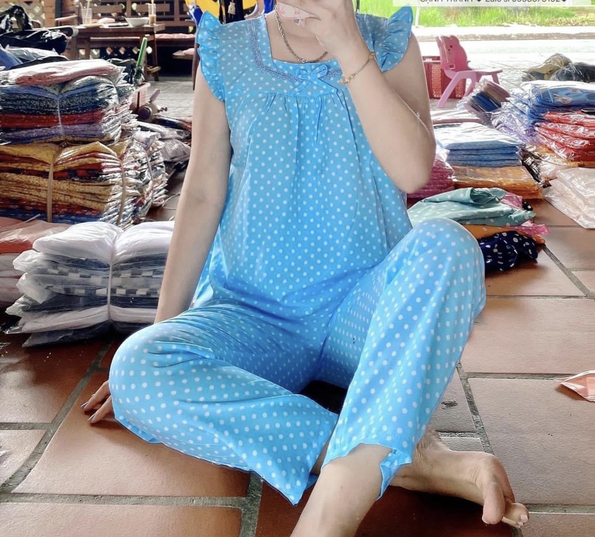 Set đồ nữ chấm bi tay cánh tiên siêu dễ thương Size M.XXL