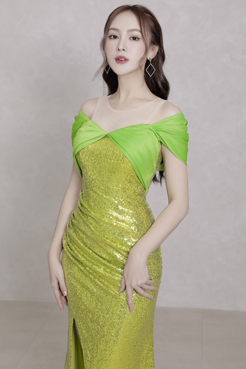 Đầm Dạ hội kim sa rớt vai - YB221103