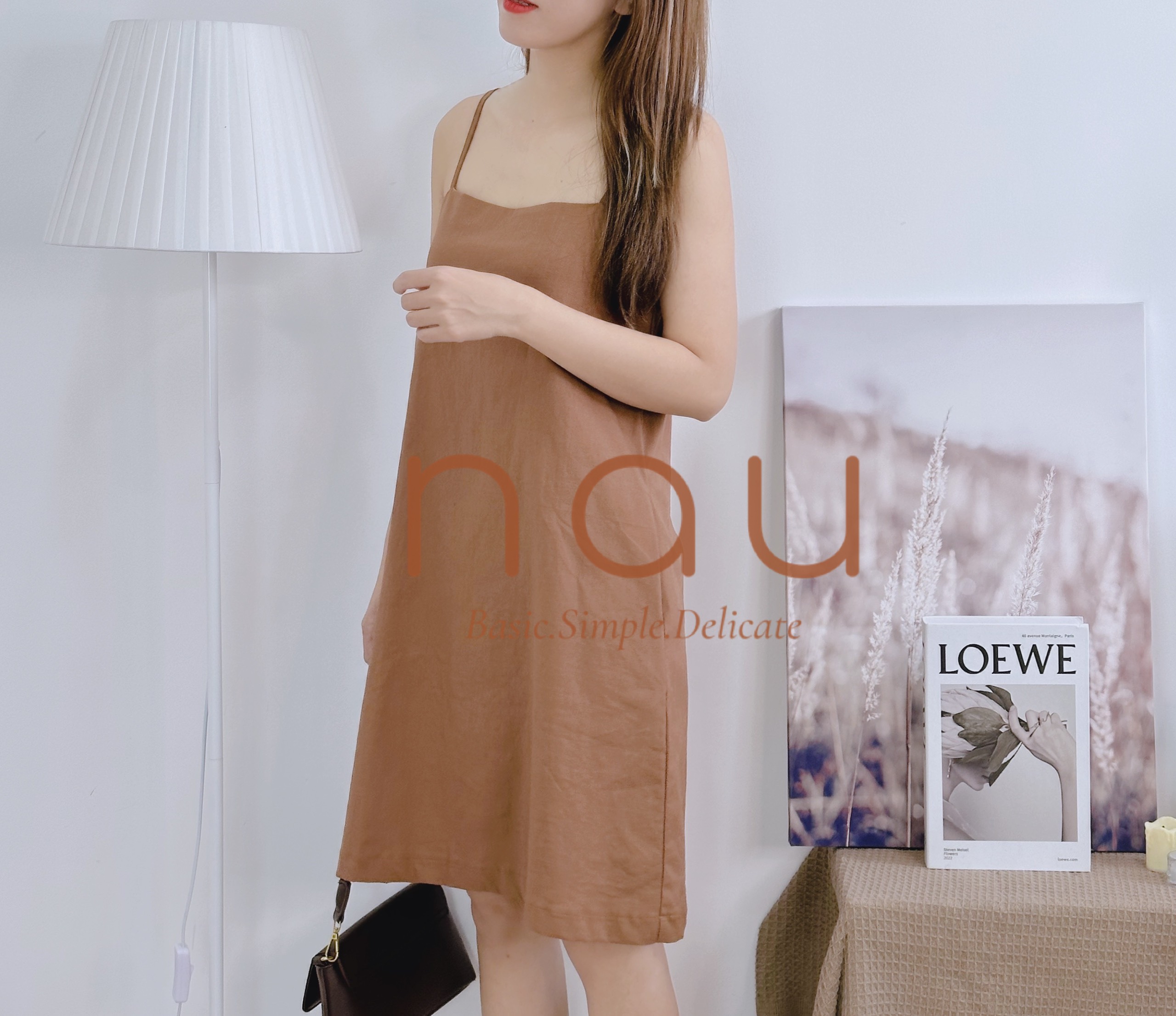 Đầm 2 dây linen dáng ngắn basic