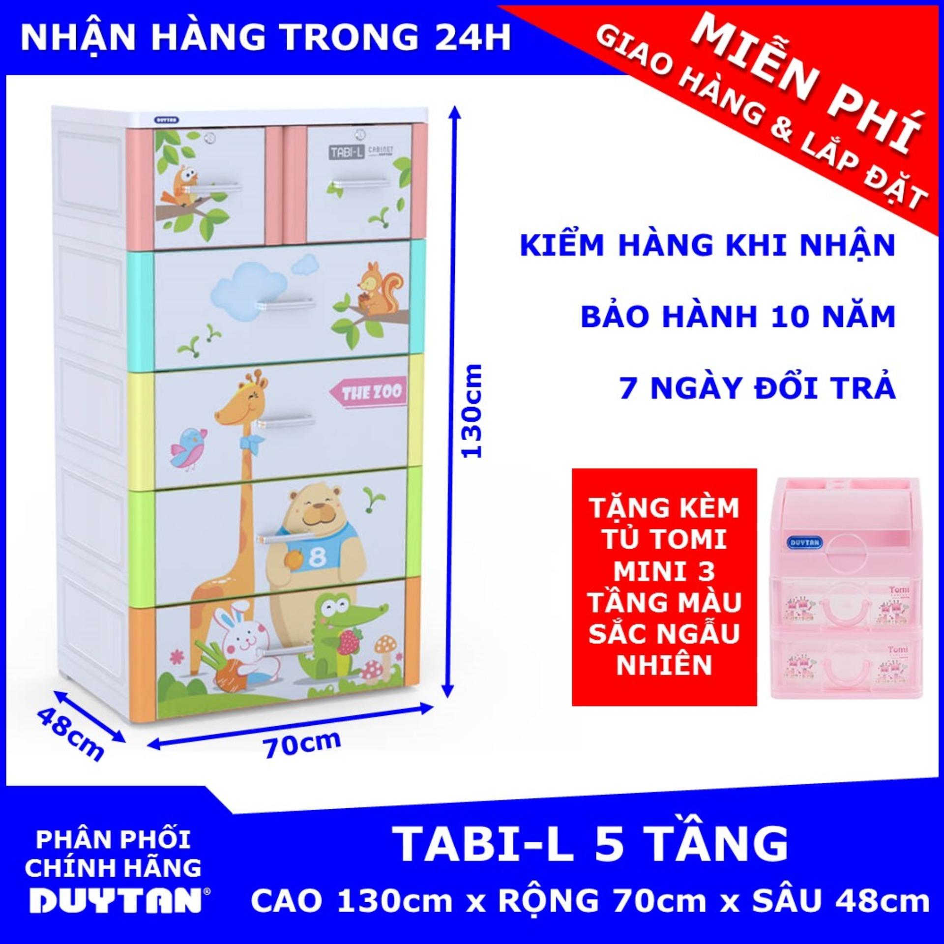 Tủ nhựa Duy Tân TABI-L 5 tầng (Đa sắc vườn thú) tặng Tủ TOMI MINI 3 tầng - chất liệu nhựa PP/ABS, kiểu dáng hiện đại, thiết kế tiện lợi, kích thước 70 x 48 x 130cm