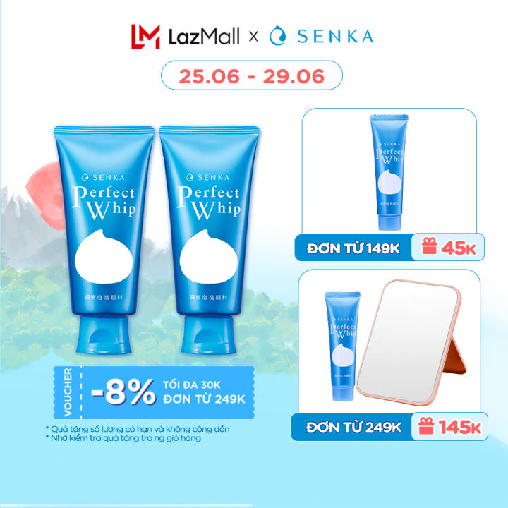 Combo 2 Sữa rửa mặt sạch hoàn hảo ẩm mịn tự nhiên với bọt tơ tằm trắng Senka Perfect Whip 120g số 1 Nhật Bản
