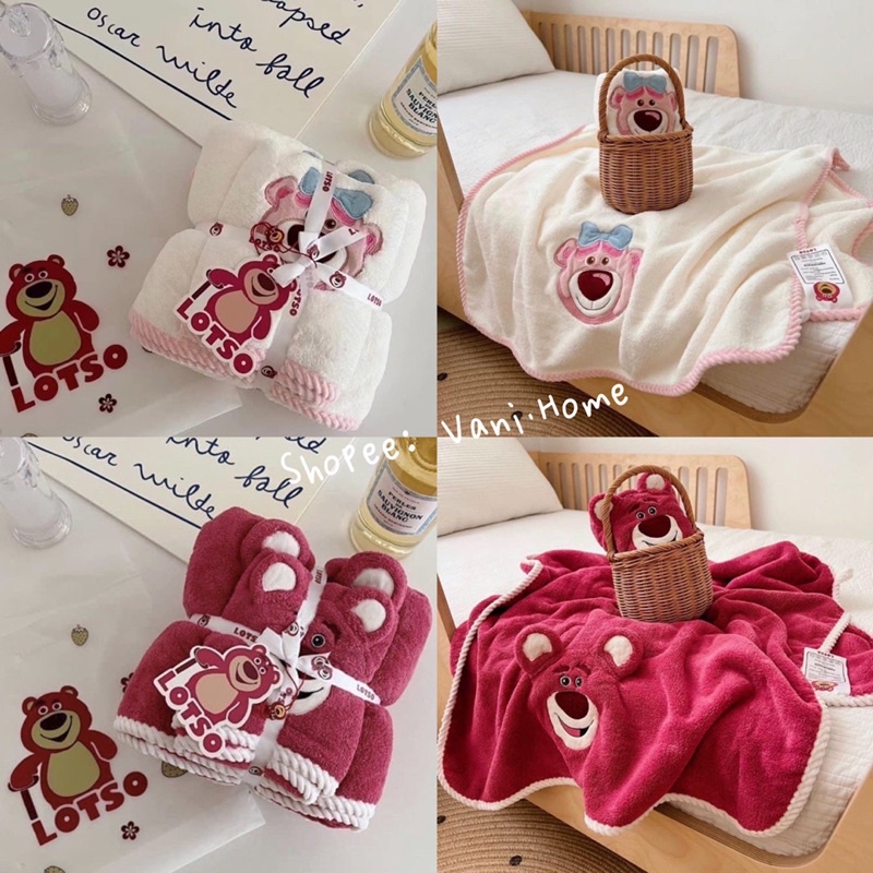 (Sét 2) khăn tắm + khăn mặt gấu hồng LOTSO