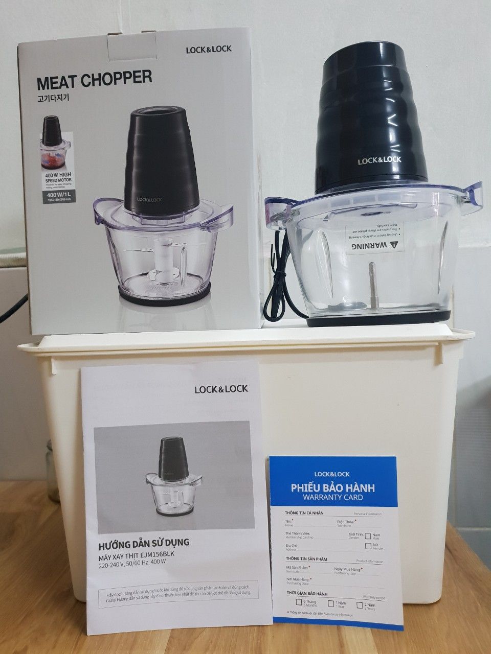 [HCM]MÁY XAY THỊT LOCK&LOCK MEAT CHOPPER 1 LÍT EJM156BLK