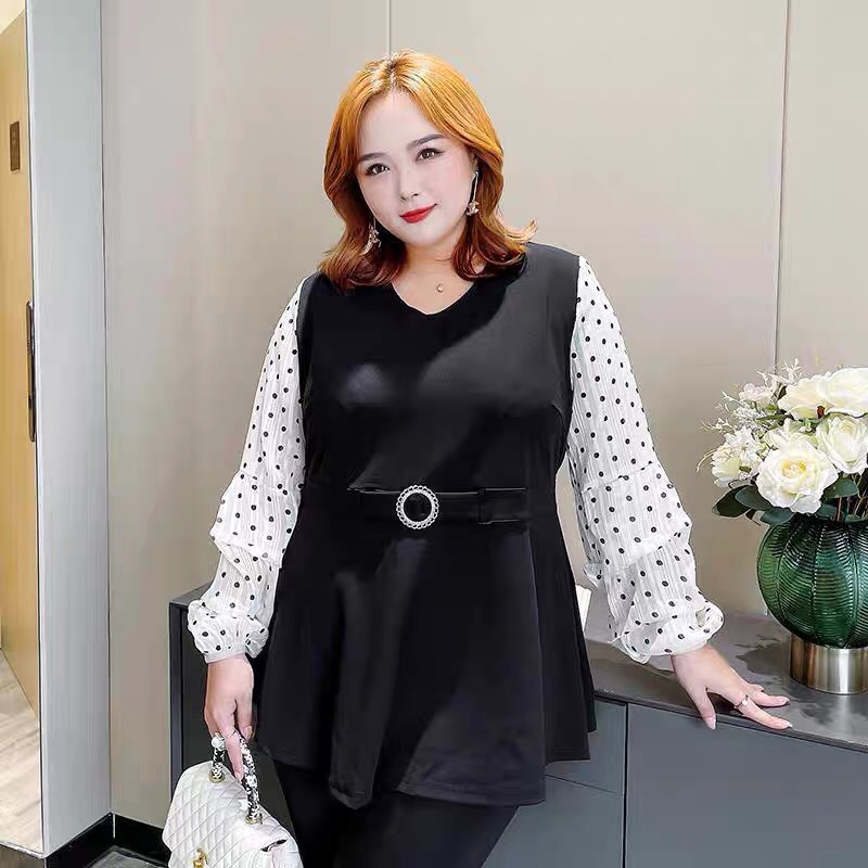 Áo kiểu phối tay chấm bi bigsize trung niên - G20623