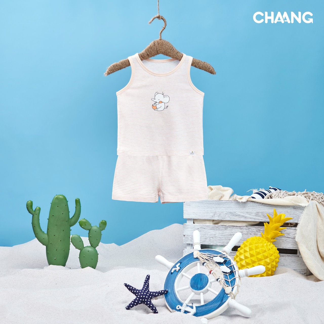 Bộ quần áo ba lỗ kẻ cam cho bé - CHAANG