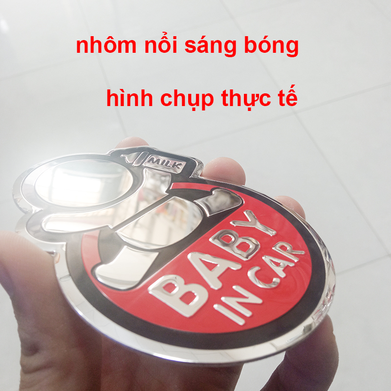 Tem Nhôm nổi BABY IN CAR dán xe