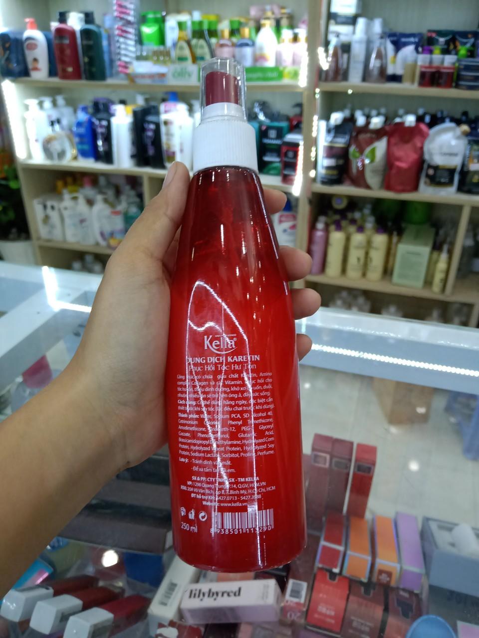 Xịt dưỡng tóc keratin phục hồi tóc hư tổn Kella 250ml
