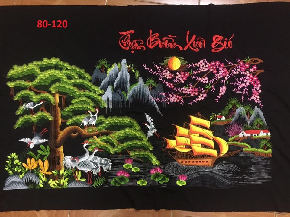 Tranh thêu vi tính thành phẩm Thuận Buồm Xuôi Gió chưa khung Kích thước 80x120cm