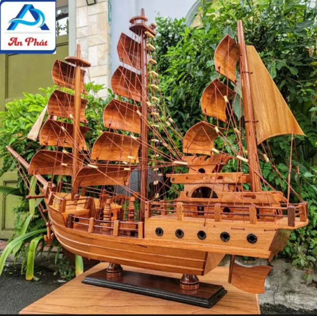 Thuyền gỗ gõ thuận buồm xuôi gió dài 40 cm-60 cm-80 cm-1M trang trí bàn làm việc,quà tân gia vv