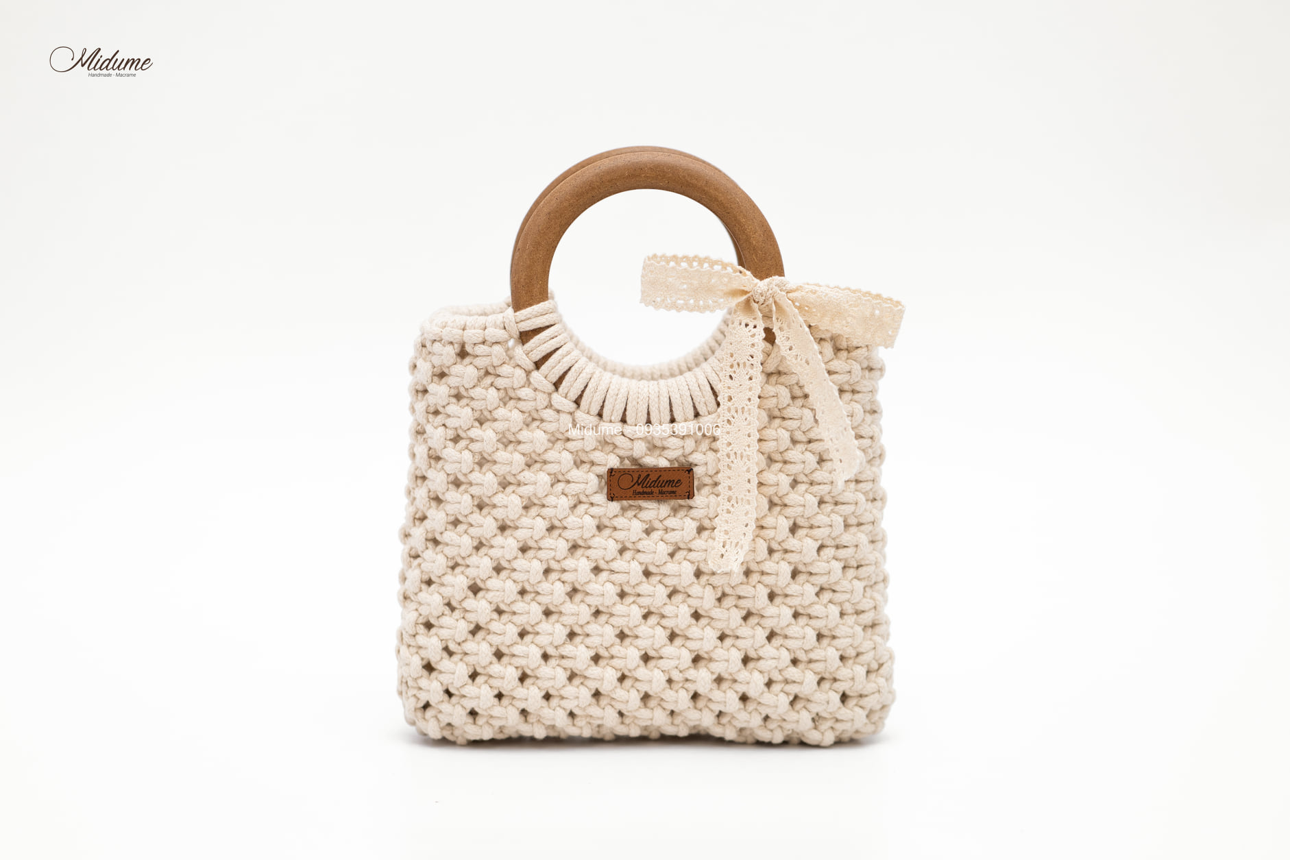 Cặp quai gỗ làm túi xách Macrame