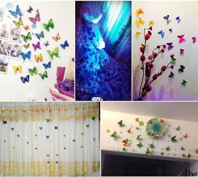 Bộ 12 bướm 3D cánh kép đủ màu