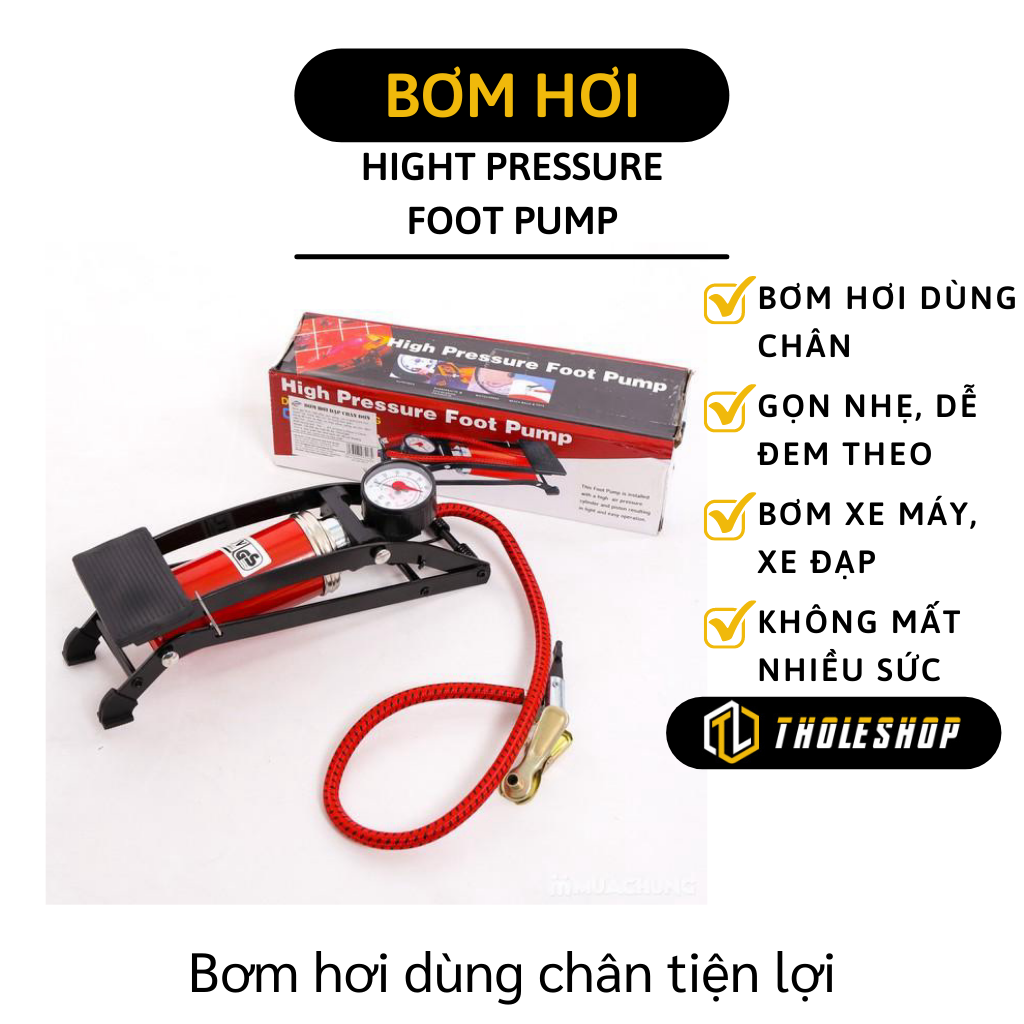 Bơm hơi dùng chân có đồng hồ đo áp suất tiện lợi nhỏ gọn - Bơm hơi mini - Bơm hơi đạp chân mini cho ô tô, xe máy, bơm bóng đa năng và tiện dụng
