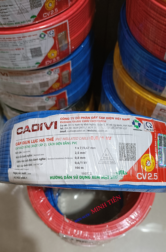10m, 20m, 30m, 40m, 50m dây điện đơn cadivi, dây cáp điện đơn cadivi cv 2.5 lõi đồng bọc nhựa pvc