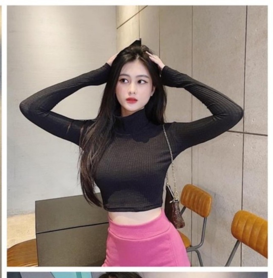 Áo croptop cổ cao, cổ lọ tay dài A23