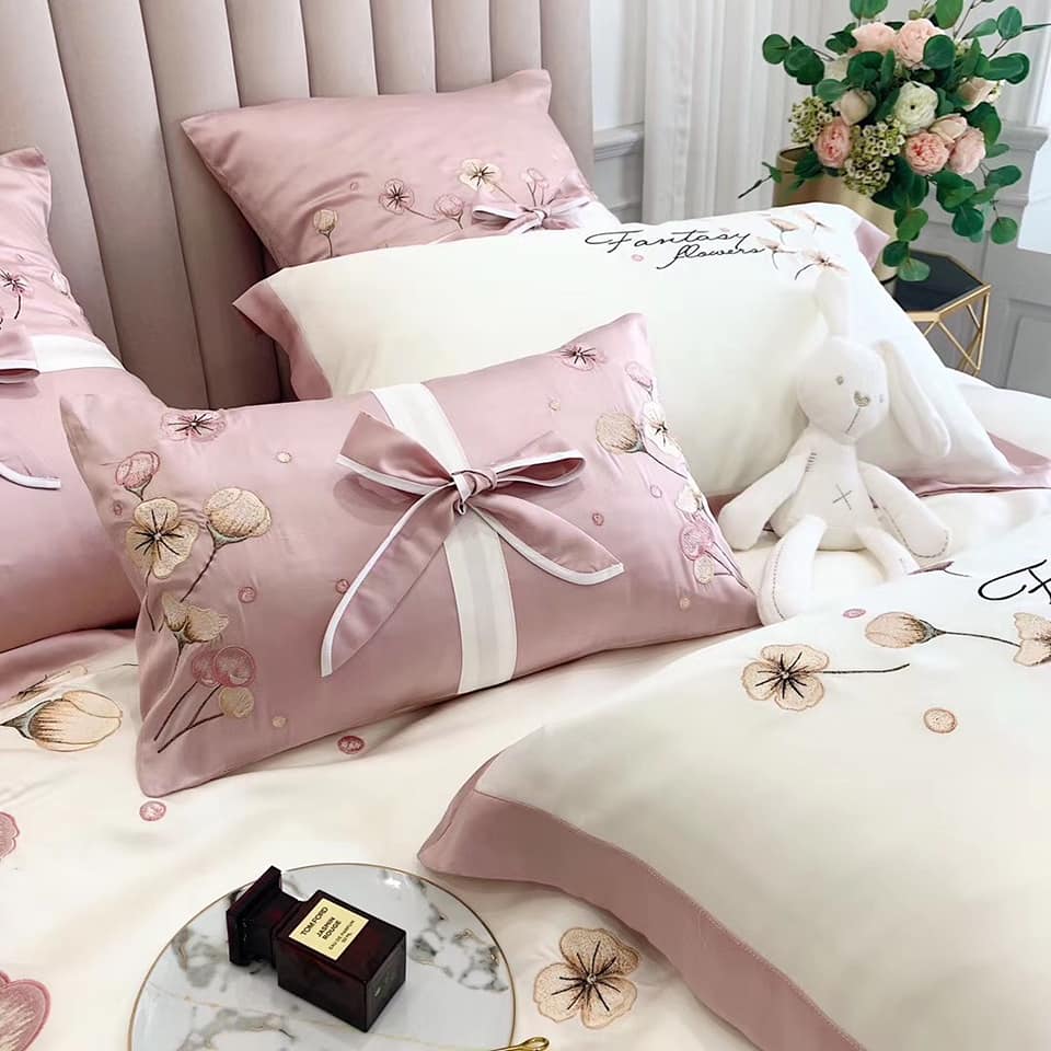 Bộ chăn ga gối lụa tencel 100s hoa bồ công anh cao cấp