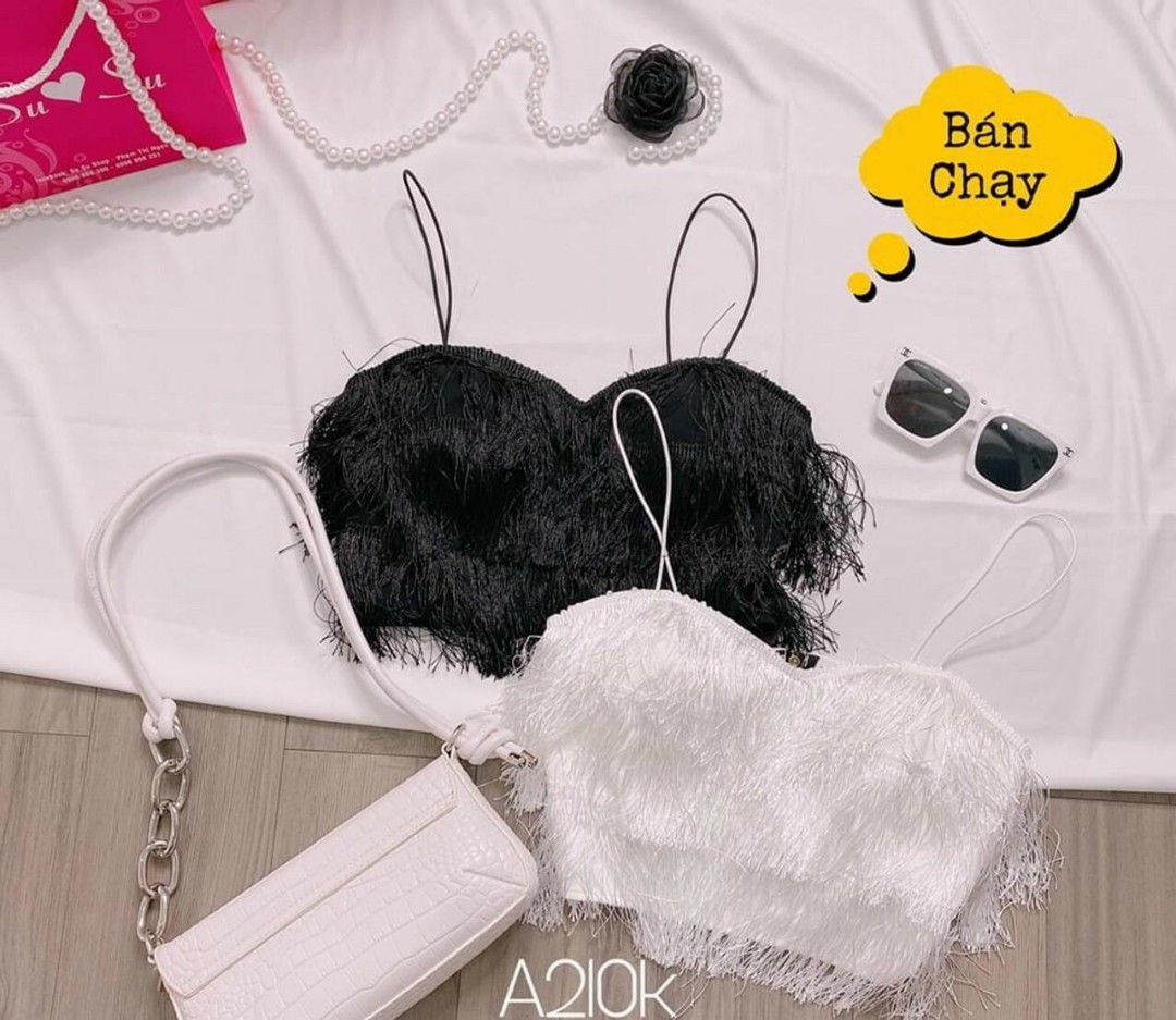 ÁO HAI DÂY BRA PHỐI TUA RUA MAY KÈM MÚT