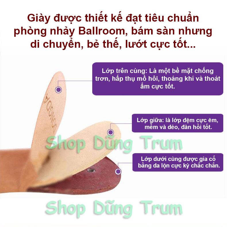 Giày khiêu vũ 3cm đế da lộn, giày nhảy Dancesport KV22