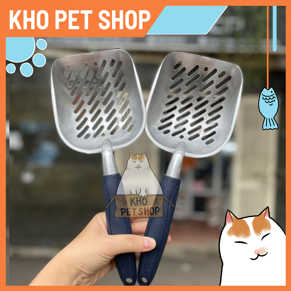 Xẻng Inox xúc cát cán nhựa dài cho thú cưng