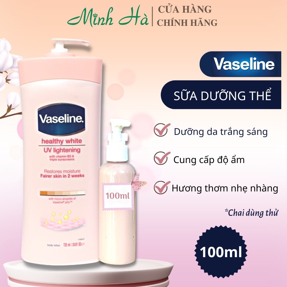 Sữa dưỡng thể Vaseline Healthy White UV Lightening Body Lotion bản Mỹ - Mẫu dùng thử 100ml