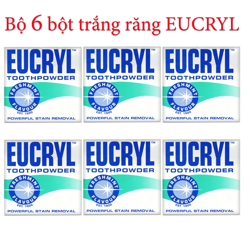 Combo 6 hộp Bột trắng răng Eucryl chính hãng Anh Quốc (50g x 6) làm sạch miệng, trắng răng và cho hơi thở thơm mát hơn