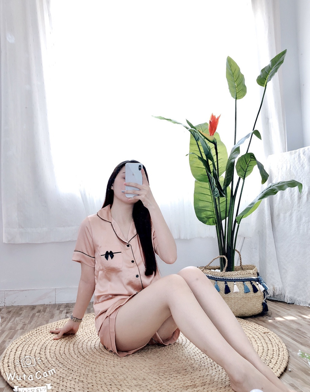 Đồ bộ pizama phi lụa đùi nơ mặc nhà