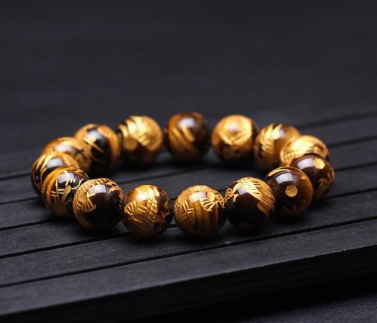 Vòng tay đá mắt hổ chạm rồng 12mm vip tự nhiên- chuẩn A