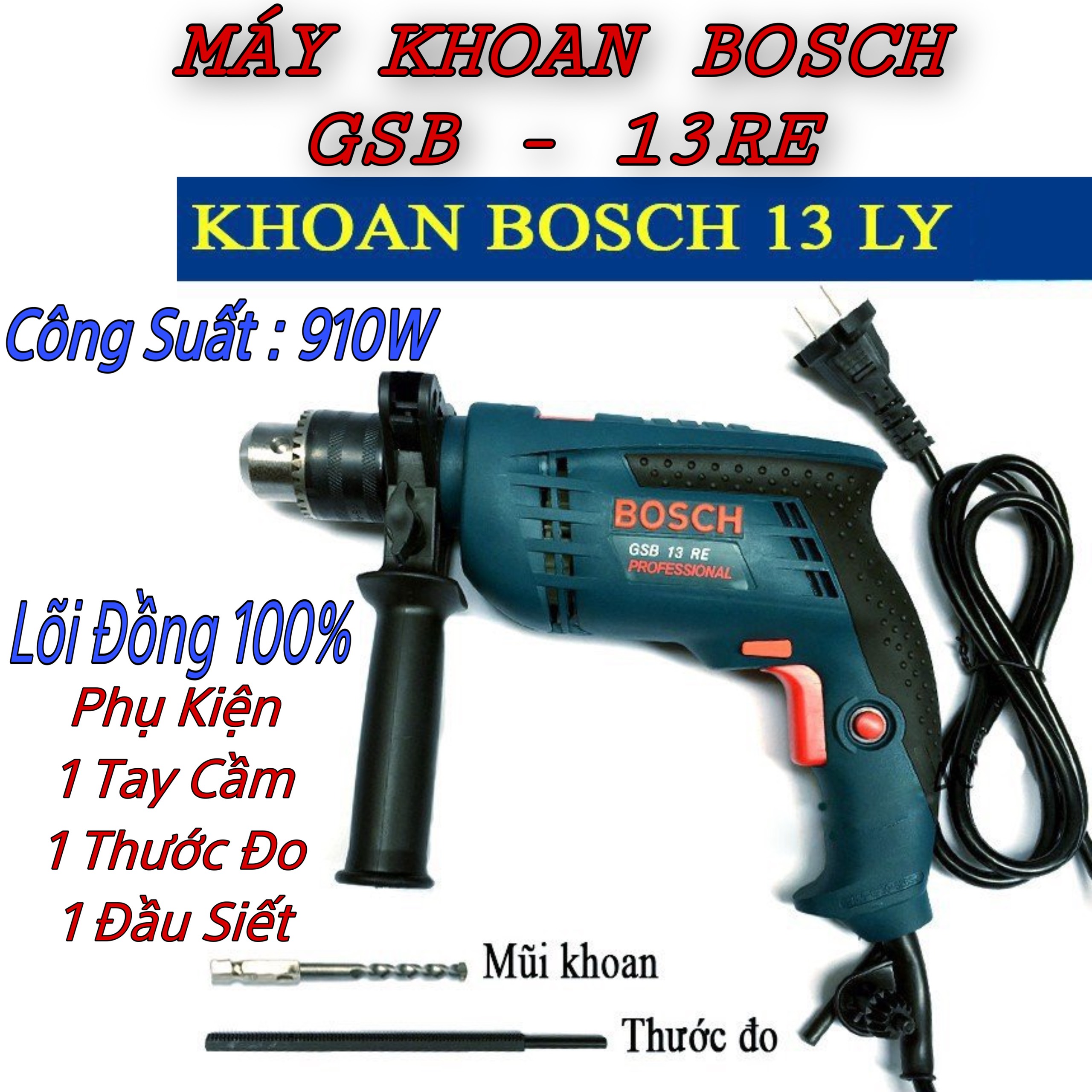 Máy khoan điện cầm tay, máy khoan động lực boschh 13ge khoan tường, bê tông, gỗ, sắt...