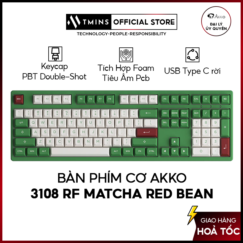 Bàn phím cơ AKKO 3108 RF Matcha Red Bean - Hàng chính hãng (Bảo hành 12 tháng)