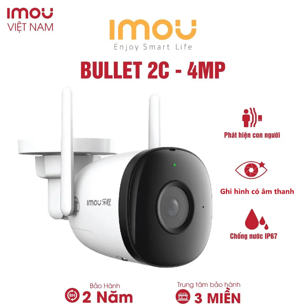 Camera Wifi Imou Bullet 2C  I Phát hiện con người I Chống nước IP67 I Ghi hình có âm thanh I Bảo hành 2 năm I F42P