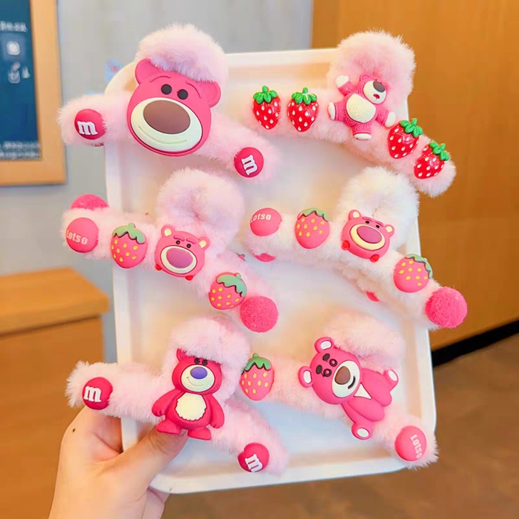 KẸP TÓC GẤU DÂU LOTSO MÀU HỒNG SIÊU CUTE