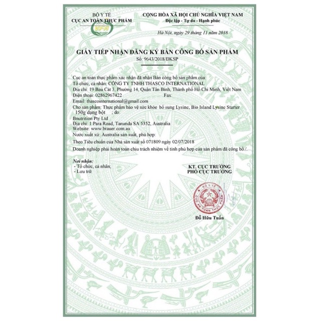 Lysine Bột 150G Bio Island Hàng