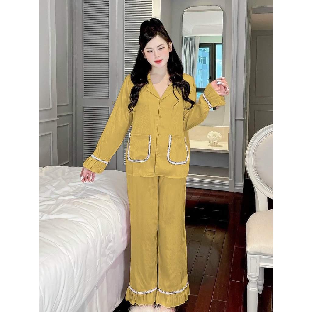 Đồ Bộ NgủTay Dài Quần Dài Lụa Xước - Mango Cao Cấp Bigsize 40-100kg