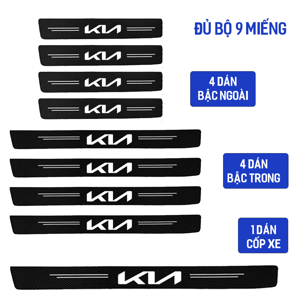 Bộ 9 miếng dán vân carbon nẹp cửa ô tô chống trầy xước bảo vệ bậc lên xuống, decal tấm dán trang trí cửa cốp oto xe hơi Toyota, Mazda, Honda, Kia, Ford, Mitsubishi, Honda, Hyundai