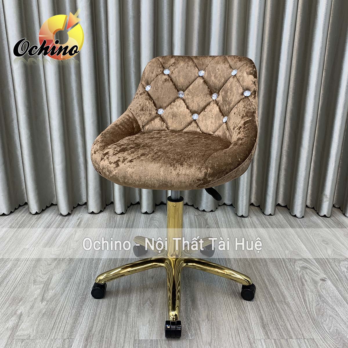 (FREE SHIP) Ghế Xoay Trang Điểm Chân Vàng sang chảnh, Ghế ngồi học bọc nỉ dày đẹp cao cấp (hình thật shop chụp)
