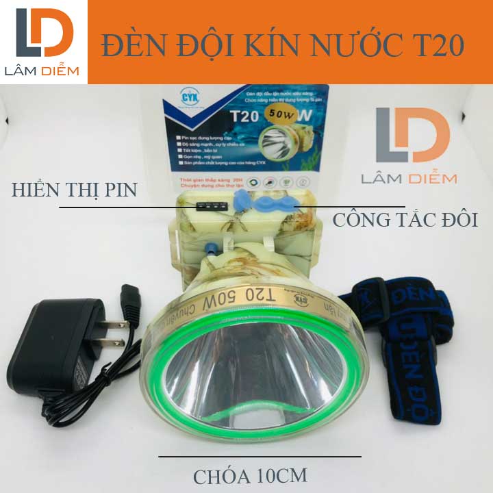 Đèn pin đội đầu siêu sáng Đèn pin đội đầu pin sạc siêu sáng hiển thị phần trăm pin T16 - 20
